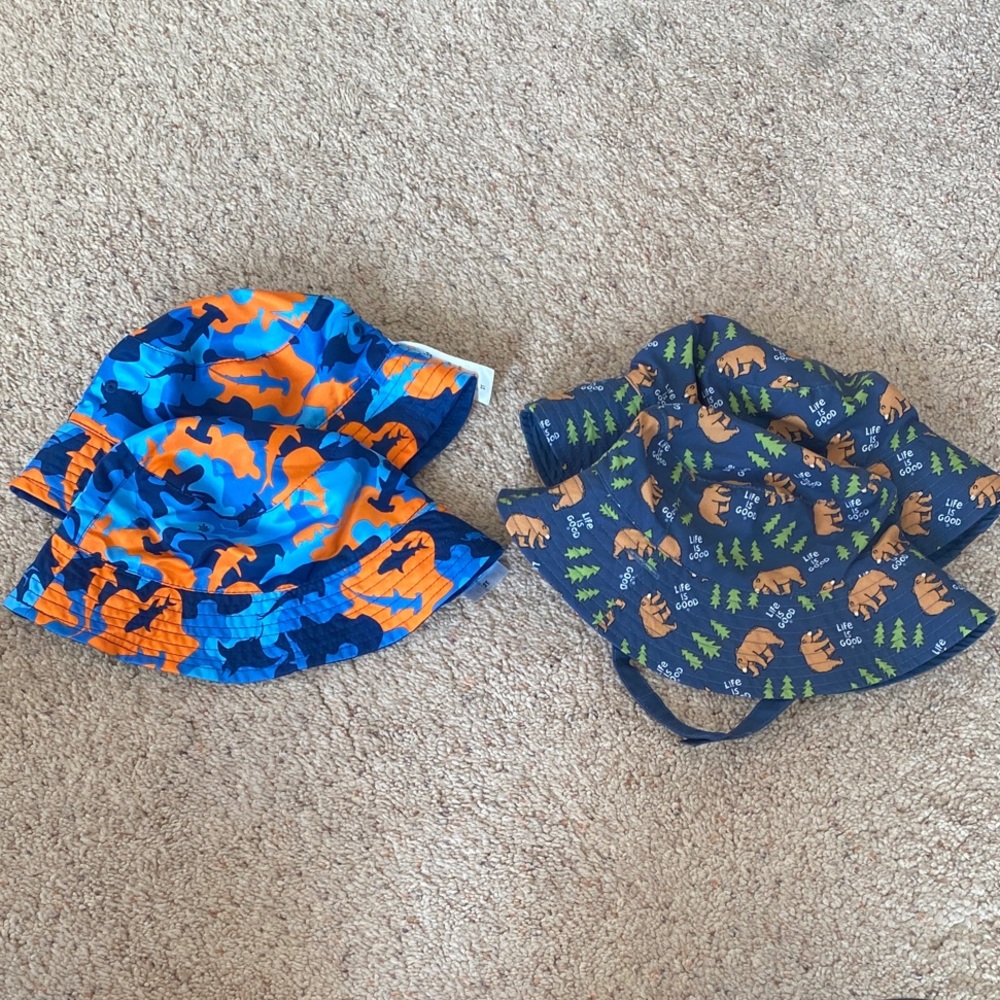 MATCHING Double Sided, Blue and Orange Shark & Bear Print Toddler Bucket Hats